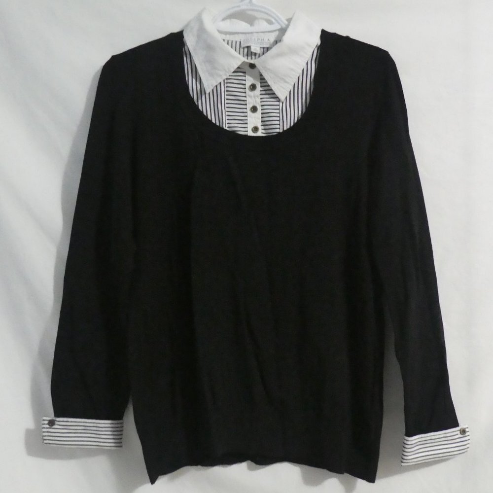 JOSEPH A. | medium | Pullover Sweater With Faux Striped Shirt | Rolled Cuffs